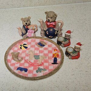 Vintage 90s Miniature Resin Tea Set - Winter Christmas Bears